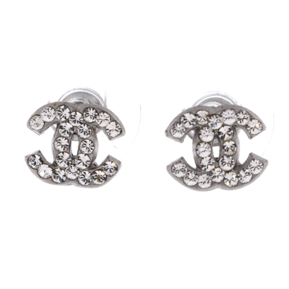 Chanel CC Stud Earrings Metal with Crystals